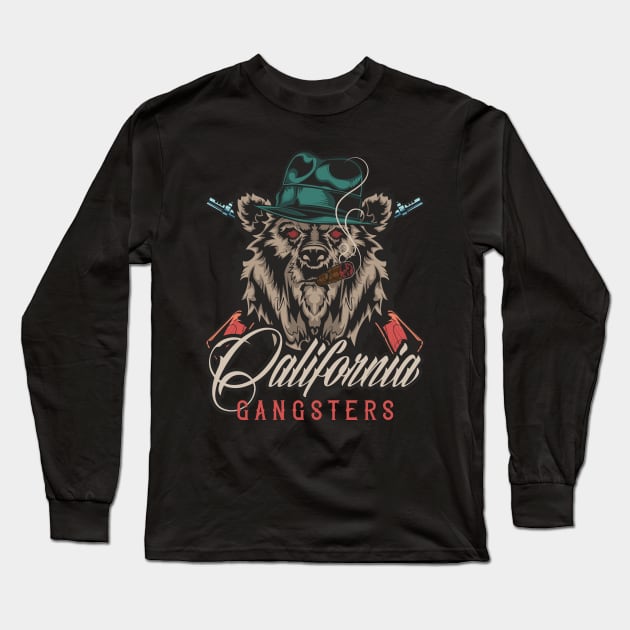 California Bear Gangster Cigar Design Long Sleeve T-Shirt by FilsonDesigns